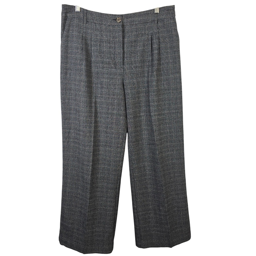 Haver + Blair London Womens Large Gray Glen Plaid Wide Leg Trousers Office Work